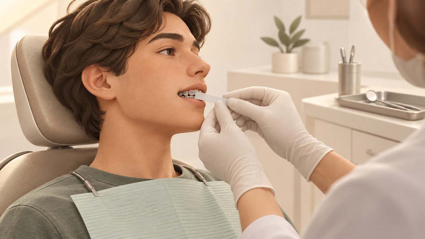 Ilustración de una revisión de mordida durante un control de brackets