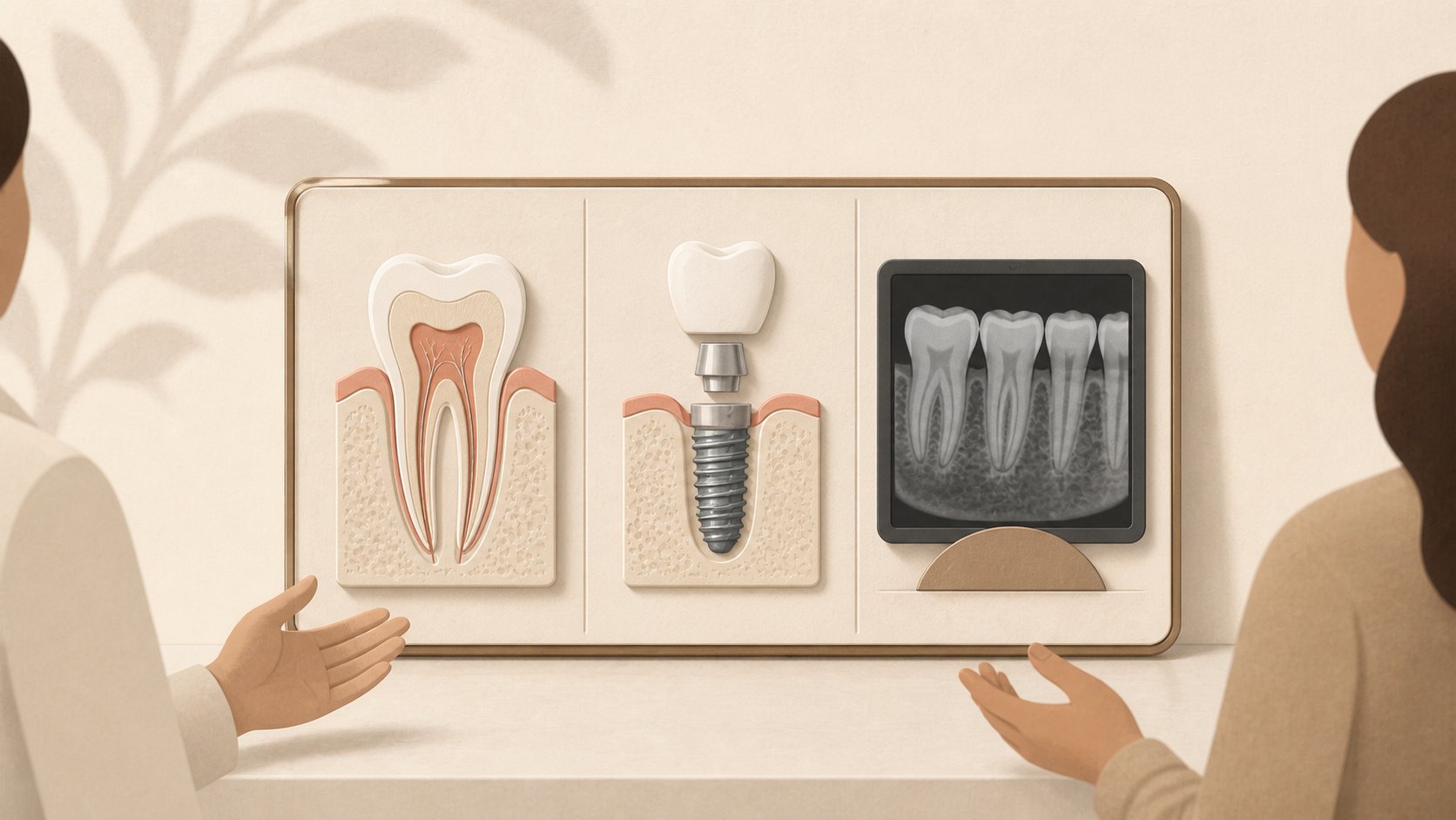 Illustration of a comprehensive dental consultation with several treatment options at Endodontics El Salvador