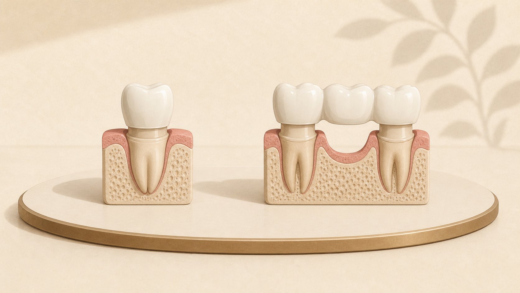 Ilustración de la planificación de una rehabilitación oral con coronas y opciones para reemplazar dientes ausentes